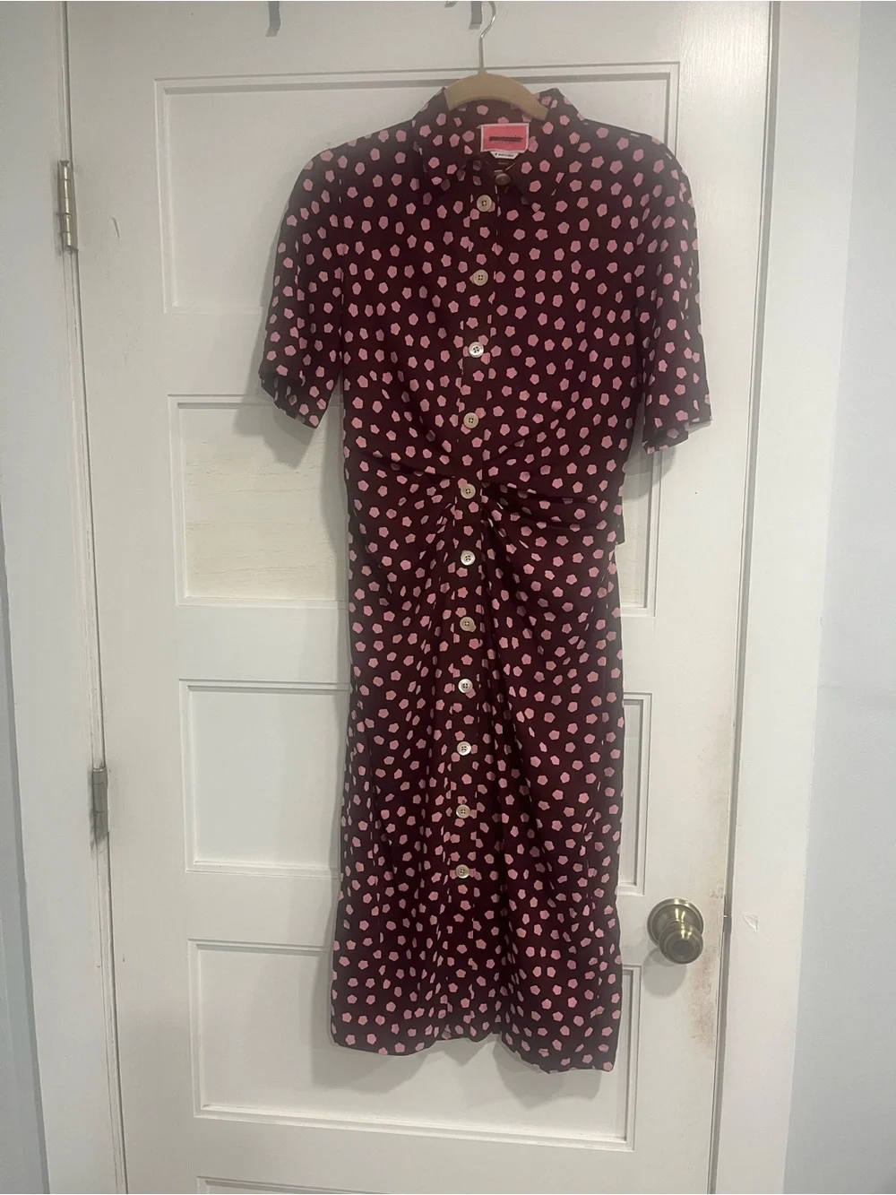 kate spade Burgundy and White Cloud Dot Midi Shirtdress
